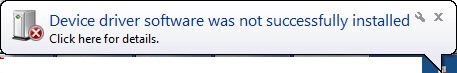 Device driver software was not successfully installed