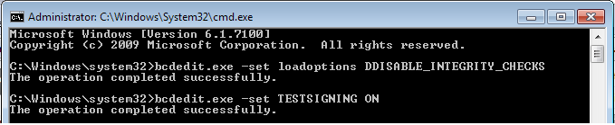 bcdedit.exe - set loadoptions DDISABLE_INTEGRITY_CHECKS